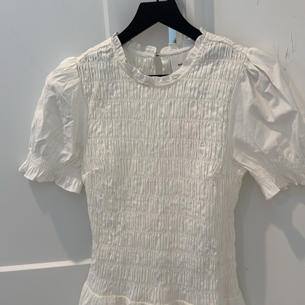 Reformation Leannah Puff-Sleeve Smocked Mini Dress 8 **NWT, see notes** - Picture 4 of 9